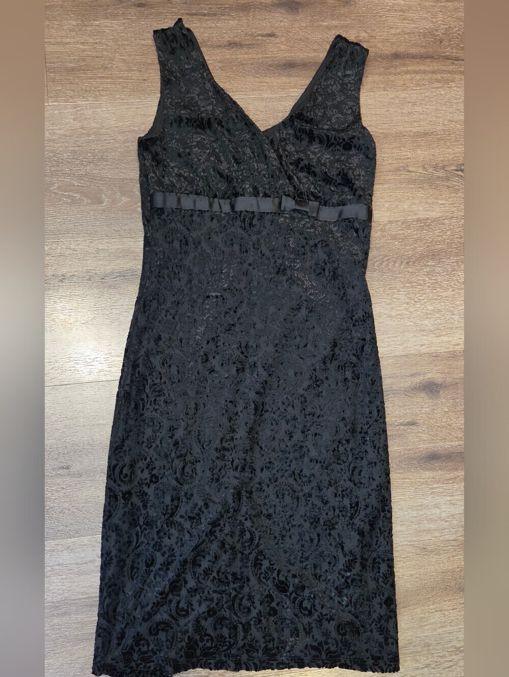Poet Vintage Black Burnout Velvet & Satin Bow Midi Dress